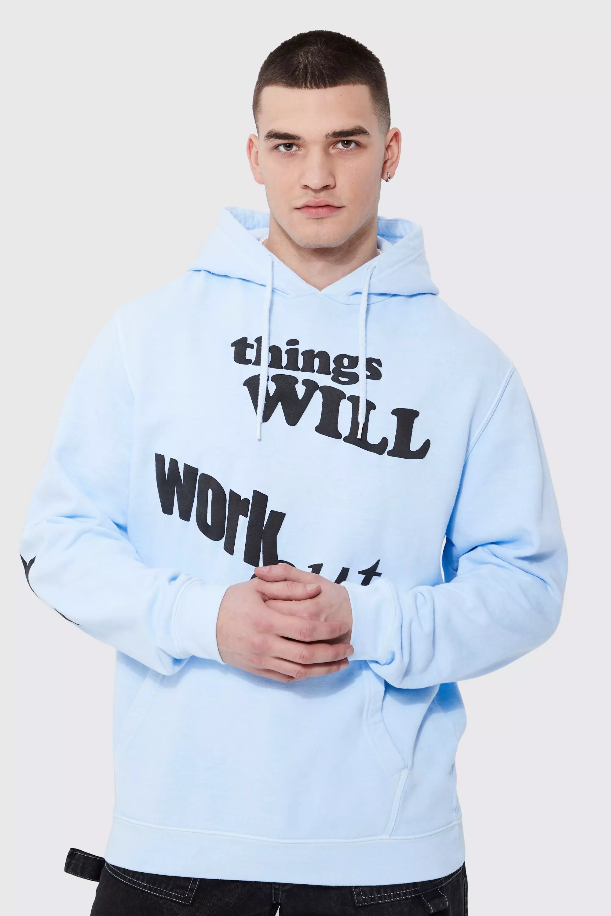 Tall Overdye Puff Print Slogan Hoodie boohooMAN
